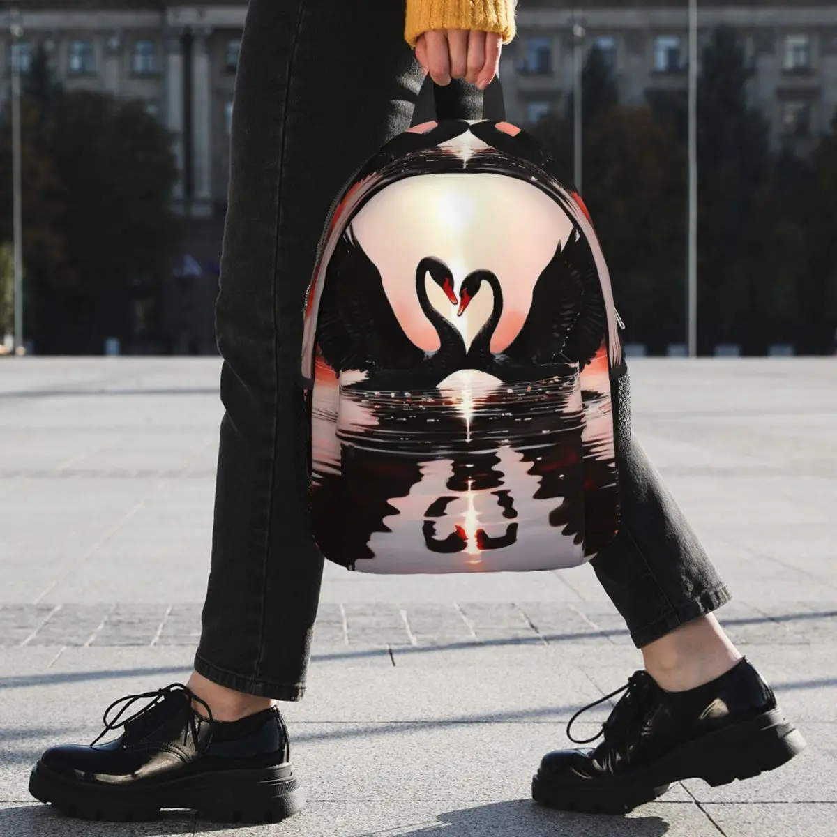 Two Swan With Sunset In Pond Backpack Student BookBag Children School Bag Computer Shoulder Bags for Boys Girls