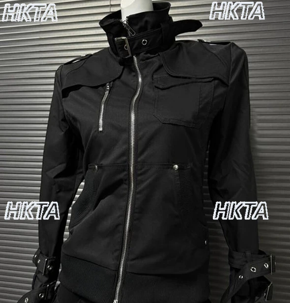 

American Retro Sweet Cool Dark Subculture Goth Black Jacket Fashion 2025 Autumn Winter Stand Up Collar Long Sleeved Coat Women