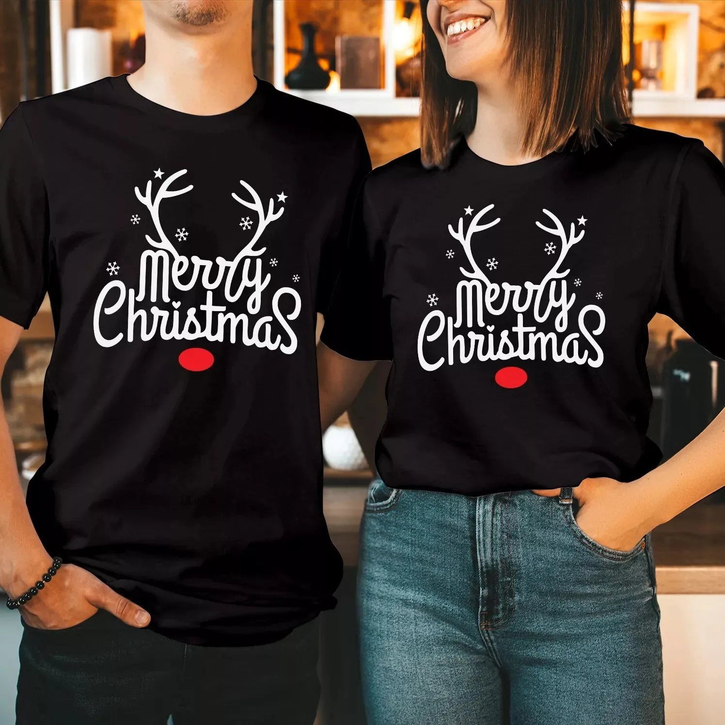MERRY CHRISTMAS Rudolph Reindeer Red Nose Funny Xmas Gift Tshirt  Celebrating Christmas Day with a T-shirt