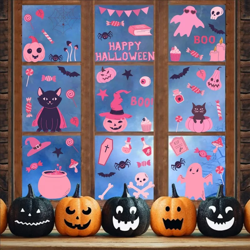 Waterproof Halloween Cutouts PVC Stickers Halloween Pumpkin Ghost Bat Posters for Halloween Window Wall Decor and Supplies