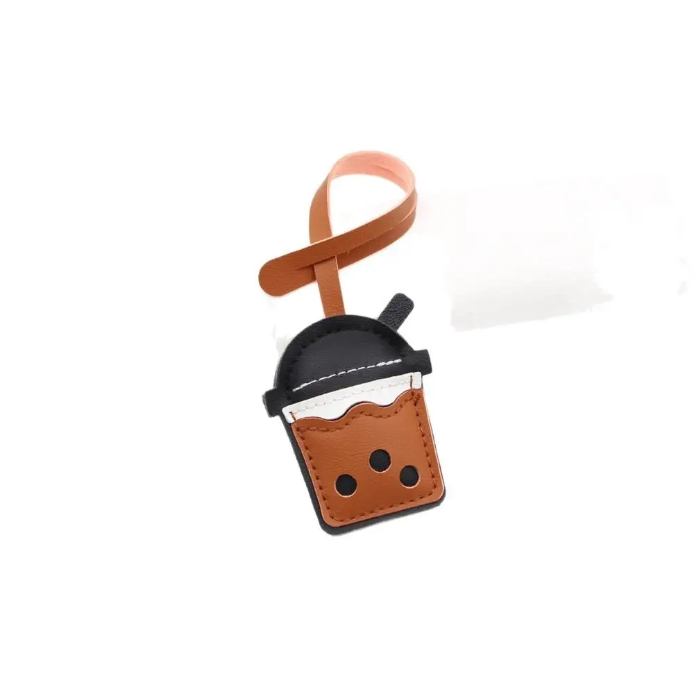 

Multi-color PU Leather Hanger Pearl Milk Tea Cup Pendant Cartoon Fashion Pu Keychain Creative Car Keyring Bag Pendant Men