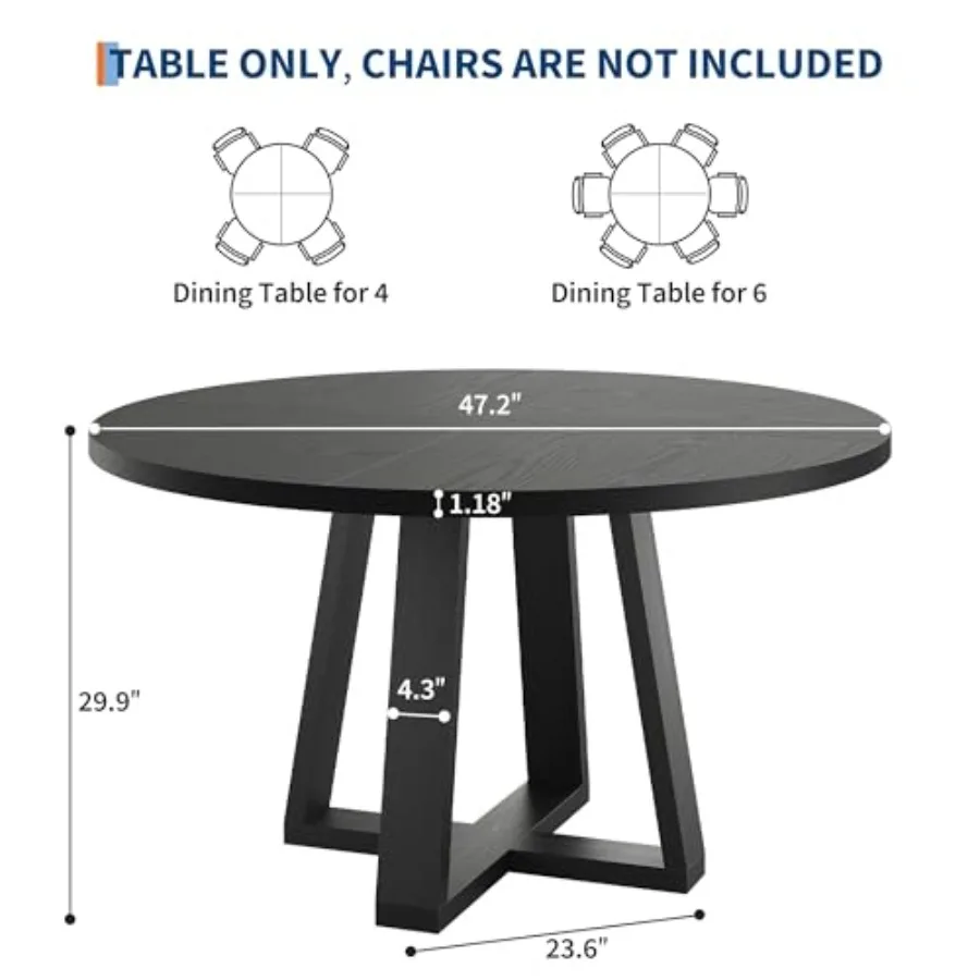47 inch Round Dining Table for 4-6 People, Kitchen Table
