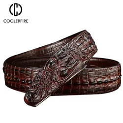 New Men Luxury Belts Snake Buckle Crocodile Patter Genuine Leather Belts for Men High Quality Vintage Brand  Jeans Strap ZD2110