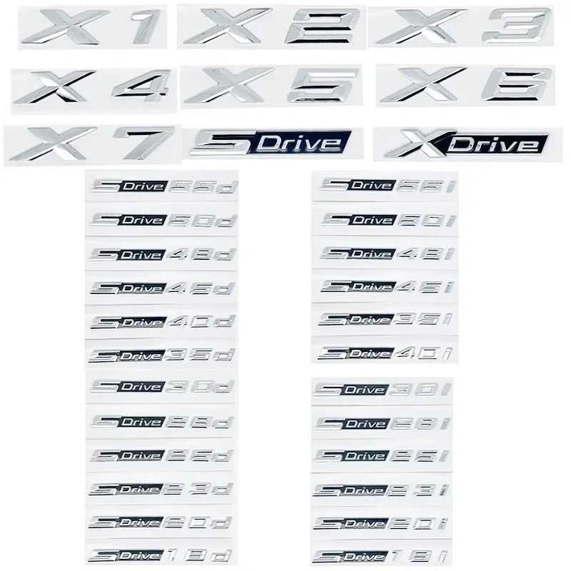 

3D ABS Glossy Silver Car Emblem Sticker for BMW X1/X2/X3/X4/X5/X6/X7/GT - Fit sDrive18i/20i/23i/25i/28i/30i/35i/40i/45i/50i/55i