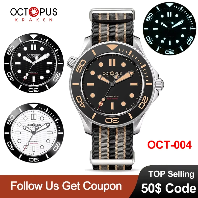 

Octopus Kraken 42mm Men's Diving Watch PT5000/SW200 Automatic Mechanical Movement BGW9 C3 Luminous 30Bar Vintage Watch OCT-004