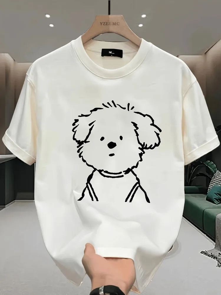 

Женская повседневная рубашка свободного кроя с короткими рукавами и круглым вырезом с принтом собаки, молодежный топ в уличном стиле, рубашка с геометрическим принтом, футболка из мягкой ткани