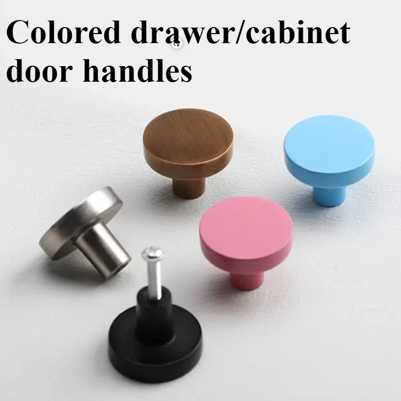 Manija de cajón negra de dibujos animados de colores para niños, manija de puerta de gabinete de ropa Simple moderna, manija amarilla azul de un solo orificio