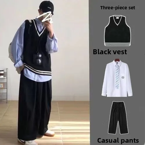 

Модный вязаный жилет, свитер M College Sle orm Комплект одежды для пар Студенческий класс orm Осенние длинные брюки Svel