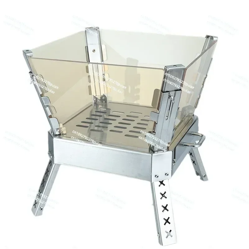 Portable Foldable Camping Fire Pit Stainless Steel Wood Burning Stove Bonfire Stand with Microlite Glass