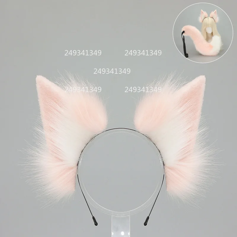 الوردي الأبيض الثعلب الأذن الذيل فروي تأثيري أغطية الرأس ذيل كبير أفخم كوميك كون الأداء الدعائم الحيوان زي حفلة الملحقات #6