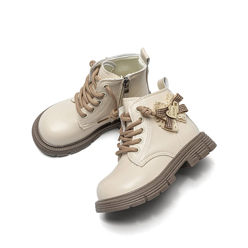 Mumoresip Kids Fashion Princess Boots Side Bow Decor Girls Casual Platform Boots Non-slip Outdoor Children School Ankle Boots