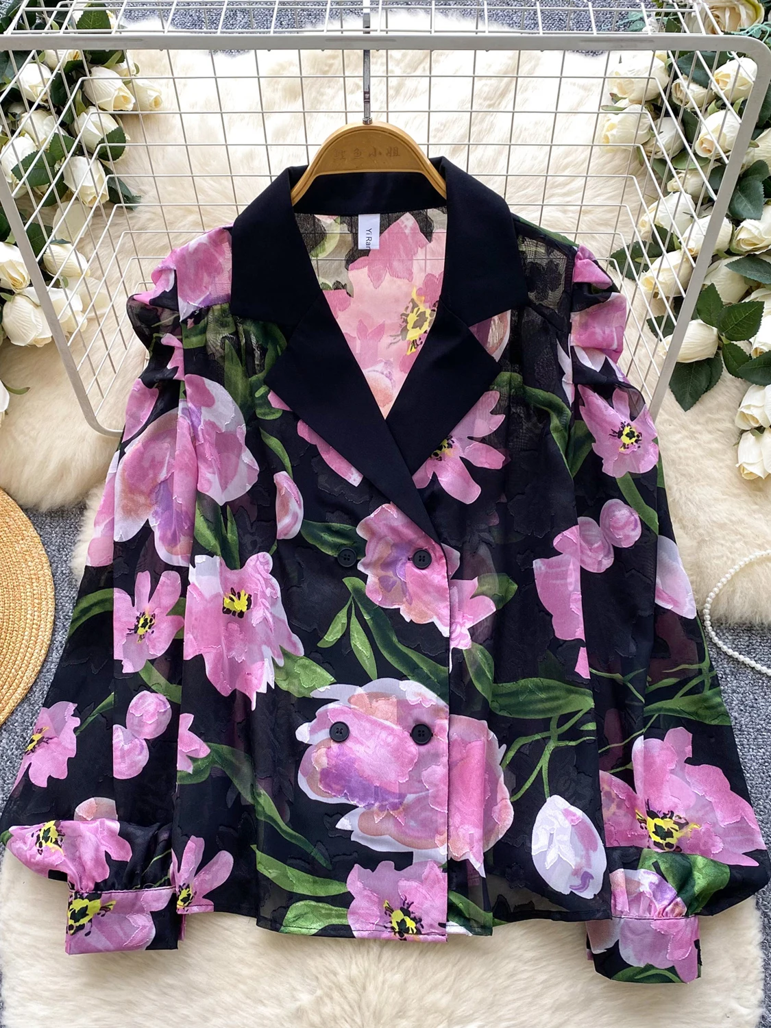 

Женская свободная повседневная блузка с длинным рукавом и принтом, модная, из полиэстера, с воротником в западном стиле