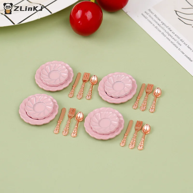 ▶1:12 Dollhouse Decor Toy with Utensils (Knife Fork Spoon Plate Set )-Kitchen Furniture Scene Model &  Miniature Decorative Gift view 2