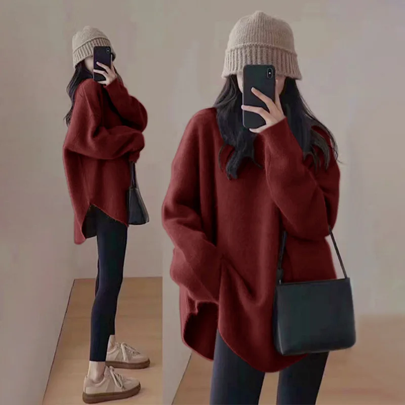 

Korean Fashion Sweater Women Elegant Casual Loose Knitted Fluffy Pullover Female Autumn Winter Long Sleeve Oversized Knitwears