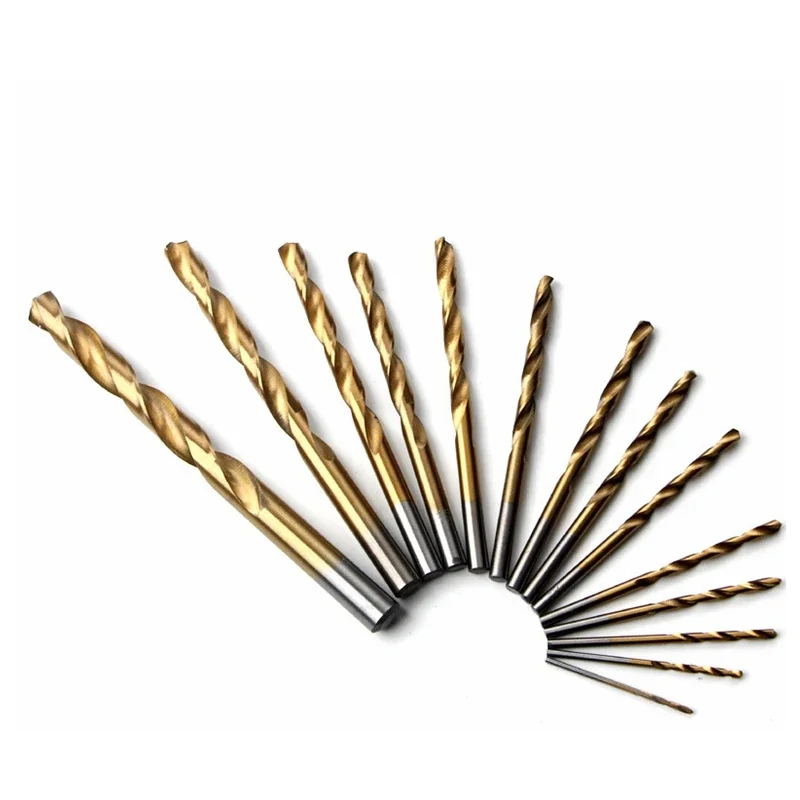 High Speed Steel Twist Drill Bit Set Titanium Coated Hole Saw Cutter Round Shank Gun Drill Bit Plastic Metal Woodworking Tools