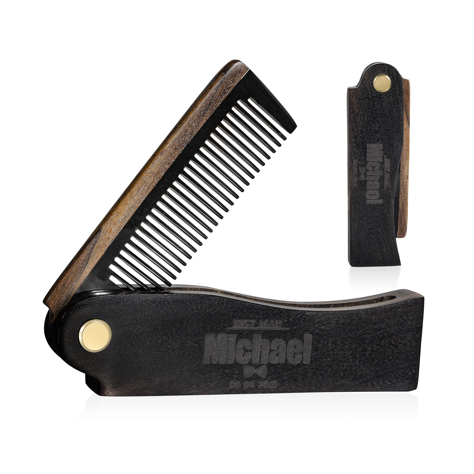 Folding Wood Beard Combs For Men Sandalwood Beard Mustache Hair Comb Salon Barber Hairdressing Styling Tools for Father's Gift