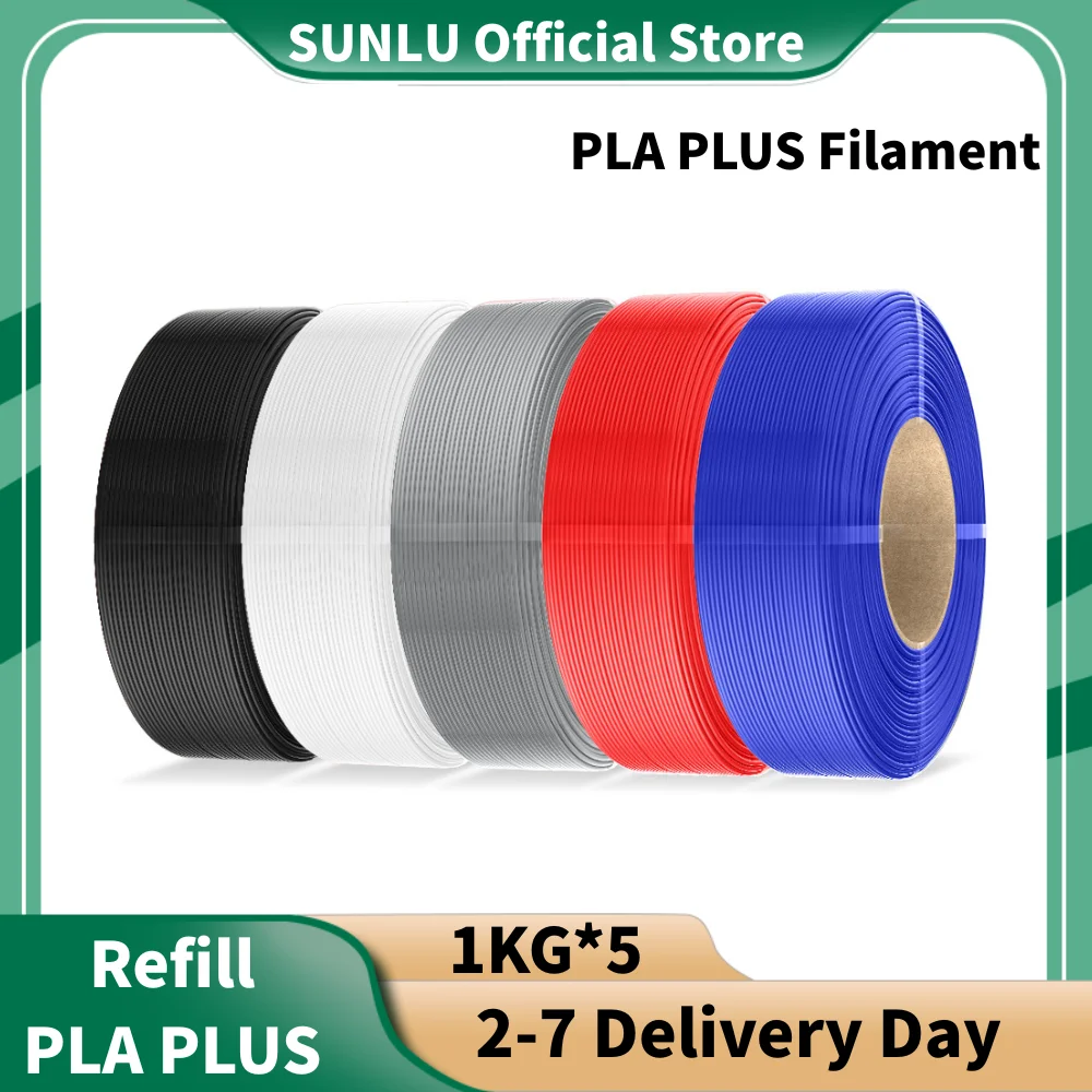 Filament d'imprimante 3D SUNLU PLA PLUS 5KG, recharge PLA+ 1.75mm 1KG, bobines réutilisables compatibles avec l'imprimante Bambu Lab A1