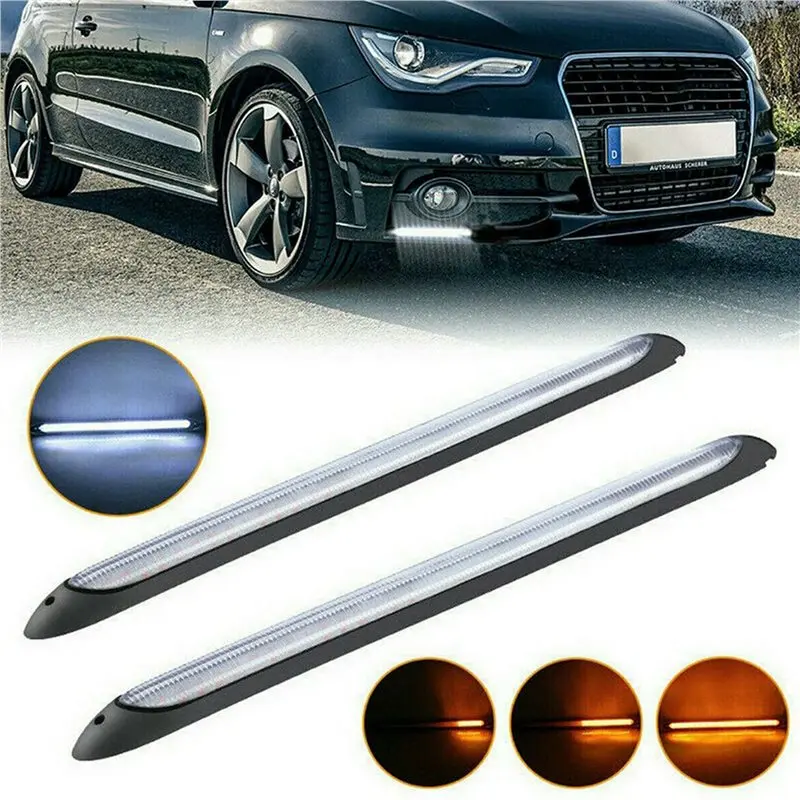 DT42-6X Universal LED Daytime Running Light White DRL Driving Turn Signal Fog Lamps Amber 12V