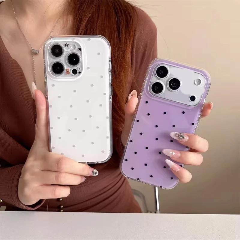 Minimalist Ins Style Purple Polka Dots Phone Case For iPhone 17 Air 16 15 14 13 12 Mini 11Pro Max Plus Shockproof Silicone Cover view 5