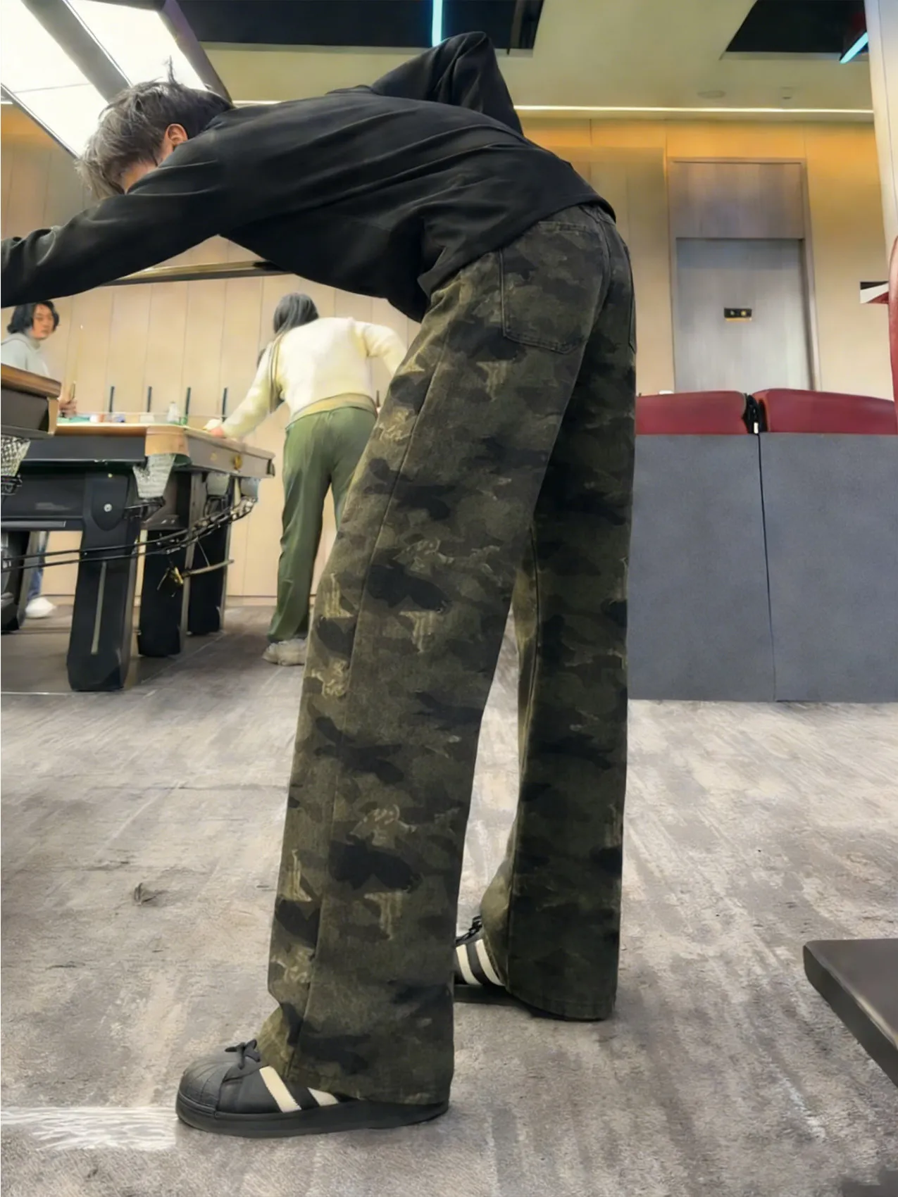 

Men's Fce Lined Denim Pants Vintage Camouflage Straight Leg Casual Trousers Autumn Winter Loose Fit American Sle Jeans