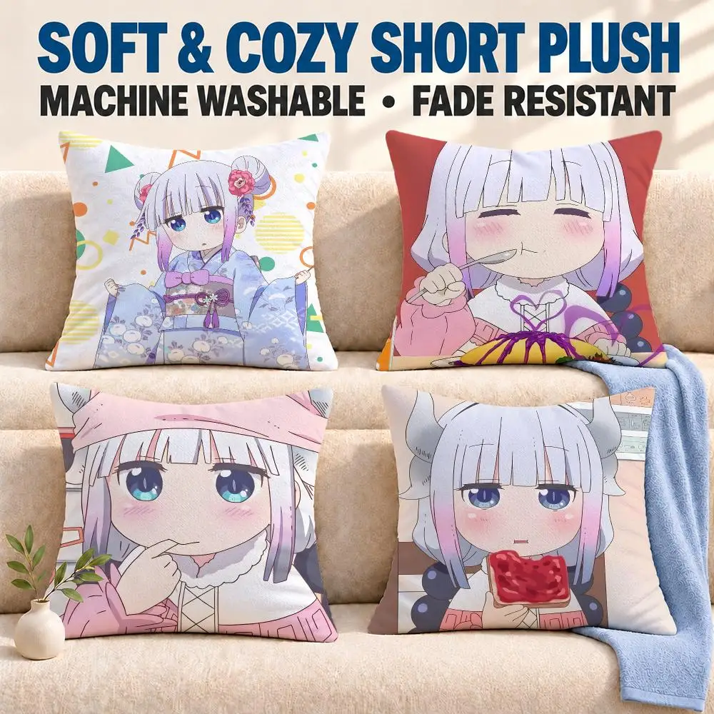 anime Miss Kobayashis Dragon Maid Cushion Cover Soft Washable Pillowcase Cushion Cover for Sofa Bed Car Travel Office Home Decor