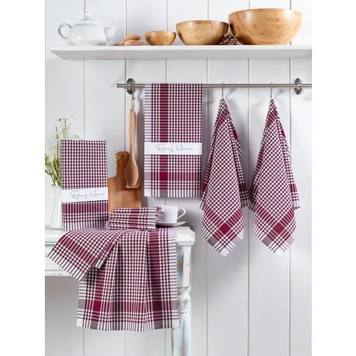 Eponj Home 10'lu Drying and Kitchen Napkins 45x65 cm Gingham Burgundy