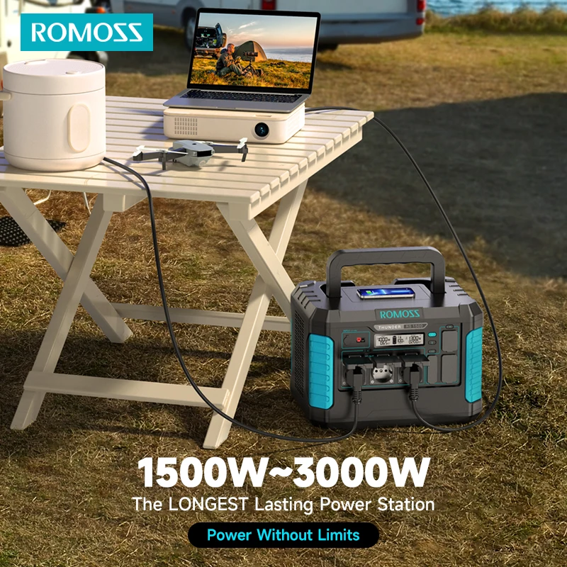 ROMOSS Power Station 1500-3000W 1328Wh 3 AC Outlets(220V), 36W USB PD120W Output Portable Powerstation for Outdoor Camping, RV