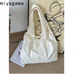 Miyagawa Women 2024 New Large Capacity Tote Bag Casual Versatile Korean Style Retro Single Shoulder Handheld Canvas Bags