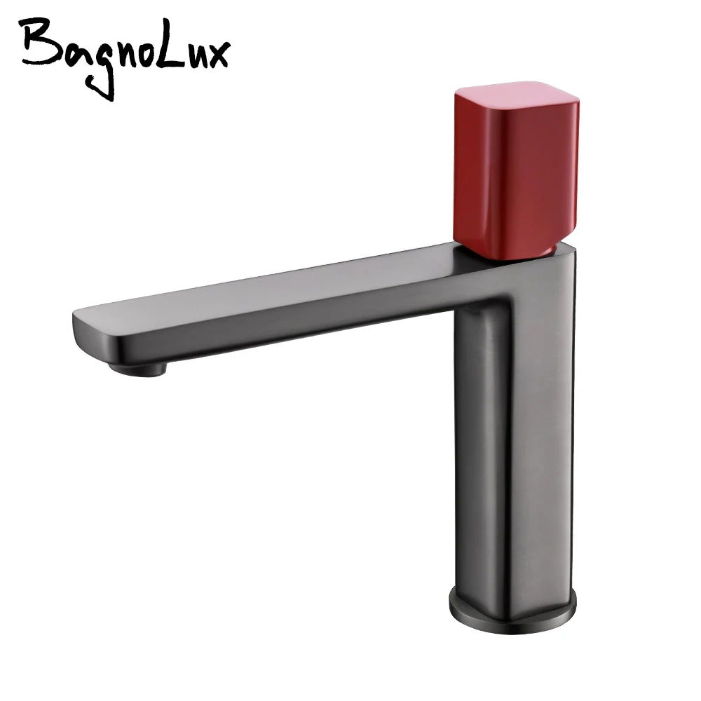 Basin Faucet Gunmetal Bathroom Faucet Sink Tap Square Wash Faucet Single Handle Hot and Cold Mixer Deck Mounted Combined Colors