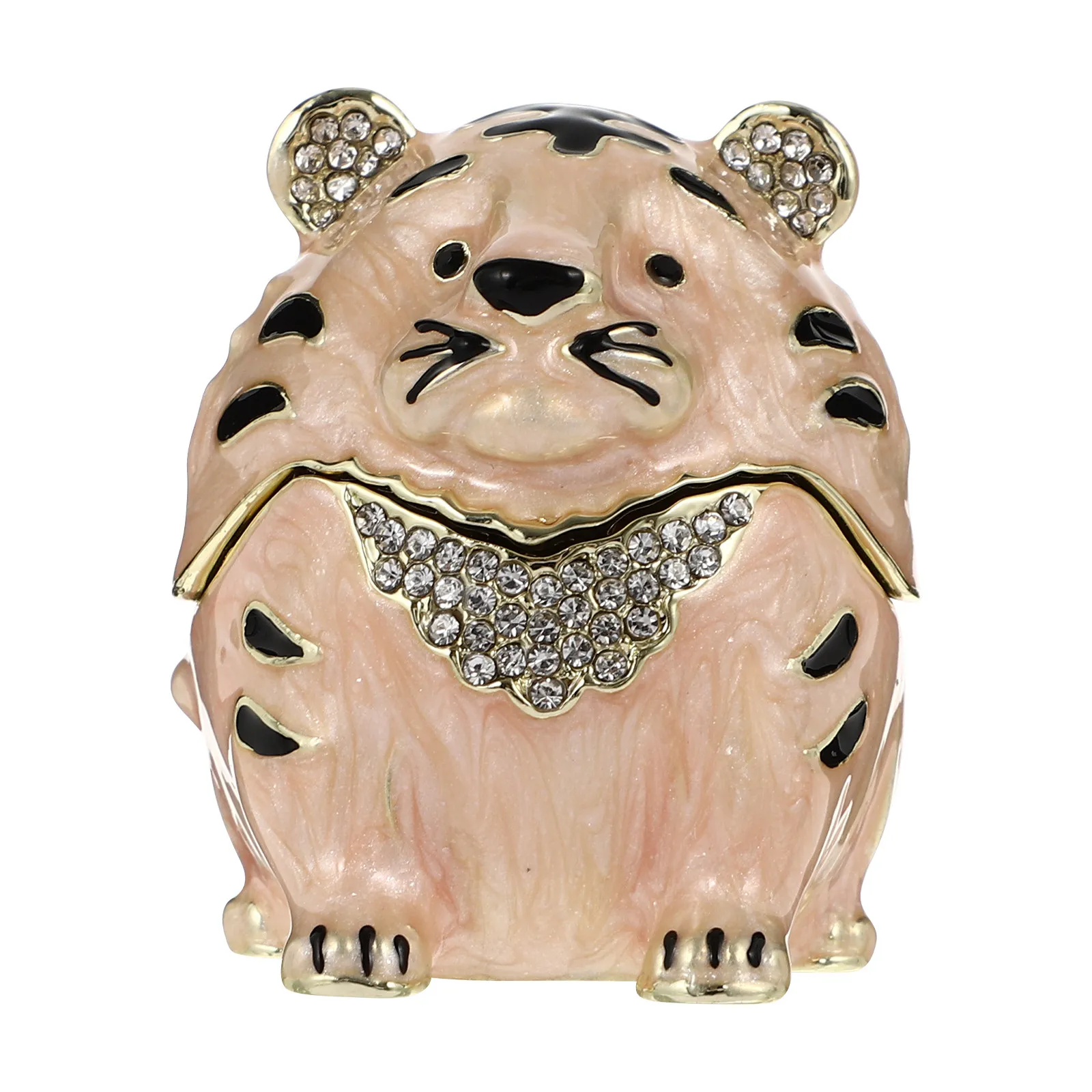 

Tiger Ornament Jewelry Box Zine Alloy Enamel Painted Chinese Style Trinket Organizer Necklace Ring Ear Storage Decorative