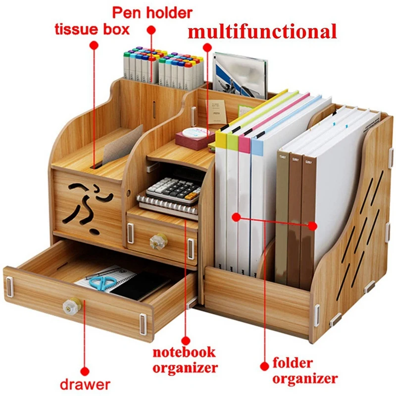 Деревянный органайзер для школьных принадлежностей с выдвижным ящиком, держатель для ручек, настольный стационарный ящик для студентов