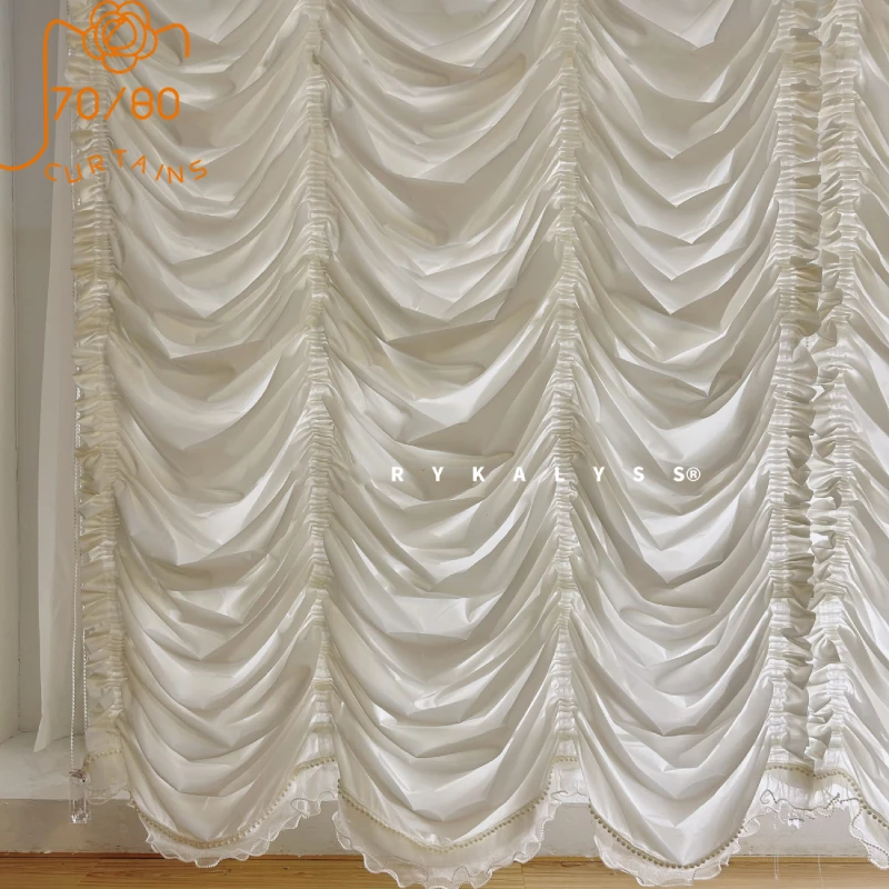 

Retro Cream White Glossy Gauze Lace Roman Curtain Stretch Curtains for Decoration Living Room Bedroom Lift Roller Blind