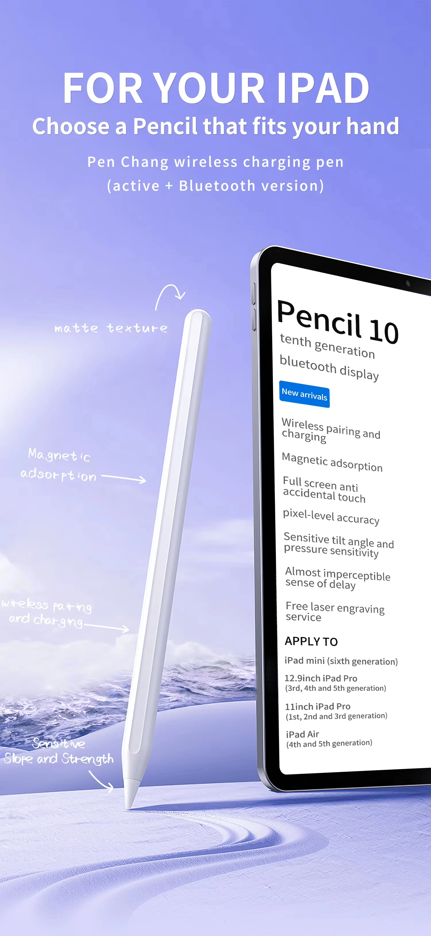 Caneta Stylus para Apple iPad Pencil - Caneta para iPad Air4/5, mini6, iPad Pro 11-12,9 Polegadas 2018-2023 Pro Gen Palm Rejection para Apple Pe