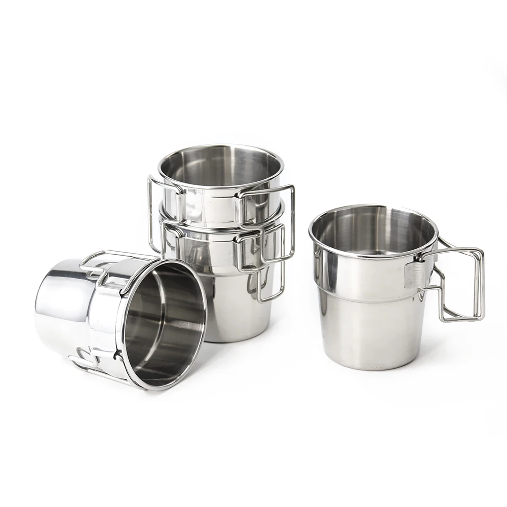 

4 шт./компл. уличный складной набор из нержавеющей стали из 4 предметов для пикника, альпинизма, портативная посуда, чашка для пива, воды, бытовые принадлежности