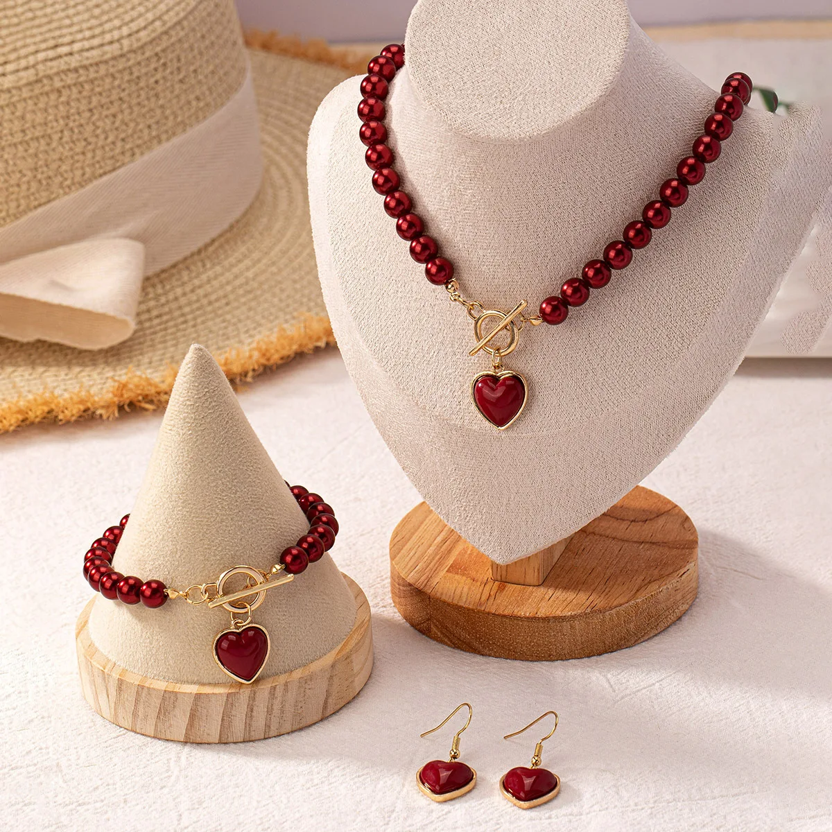2 Pcs Immitation Pearl Necklace Bracelet Jewelry Set Elegant Pearl Color Pendant Natural Color Beads Collar For Girl image 2