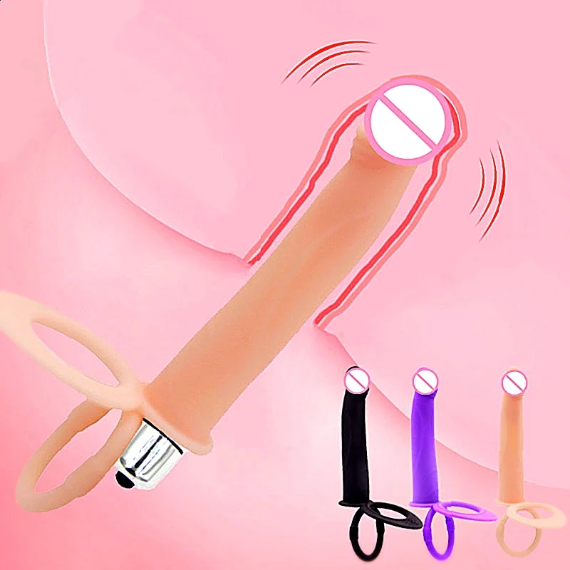 Consoladores para pene con cuentas anales de doble penetración, juguetes sexuales, anillo para pene para hombres, productos eróticos con correa, vibración de 10 frecuencias