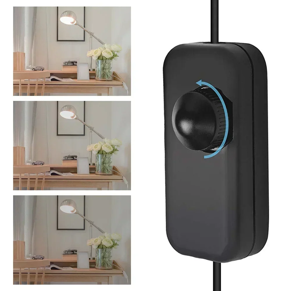 Sakelar peredup LED แบบอินไลน์ในตัวตัวควบคุมปุ่มเปิด/ปิดแบบหมุนในตัวหรี่ไฟโต๊ะโคมไฟตั้งโต๊ะสายเคเบิล/สลับ/โยก/สวิตช์ควบคุม