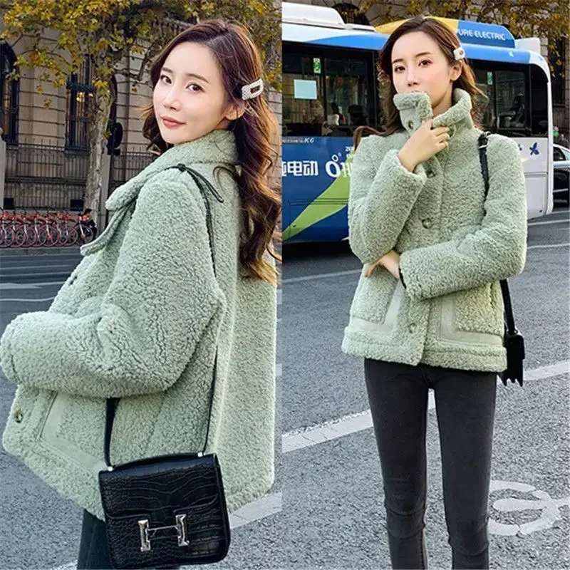 Korean Fashion Thick Wool Jacket 2024 Warm Women\'s Winter Sheepskin Coat One Piece Fur Coats All-Match