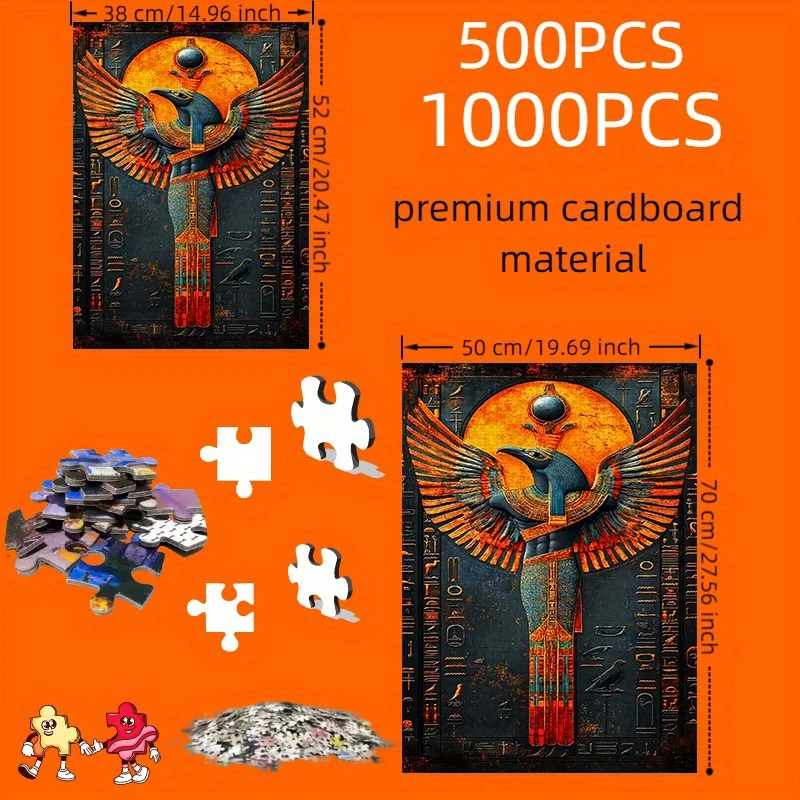 Puzzle 2026, Puzzle Papierowe DIY, Egipski Faraon, Bóg Horus, Tajemniczy Starożytny Egipski Obraz Ścienny, Gruby Biały Karton