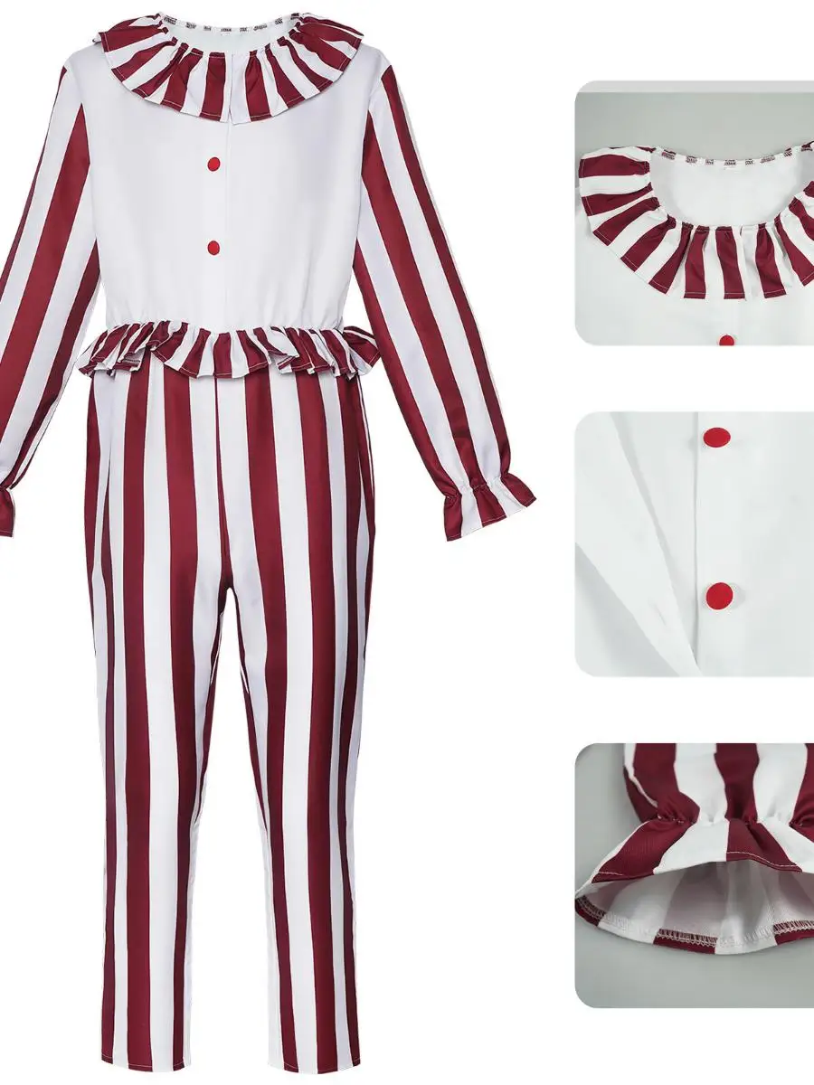 ชุดตัวตลกหนังสยองขวัญ ลายทางสีแดง สำหรับคอสเพลย์ งานแสดงบนเวที ชุดการแสดงบนเวทีสไตล์จีนดั้งเดิมสำหรับผู้หญิง