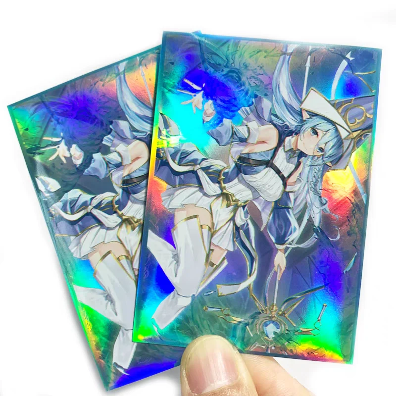 50개/팩 유희왕! 사원의 요술사 카드 슬리브 Yu-Gi-Oh! TCG OCG 트레이딩 카드 홀로그램 샤인 프로텍터 케이스 커버