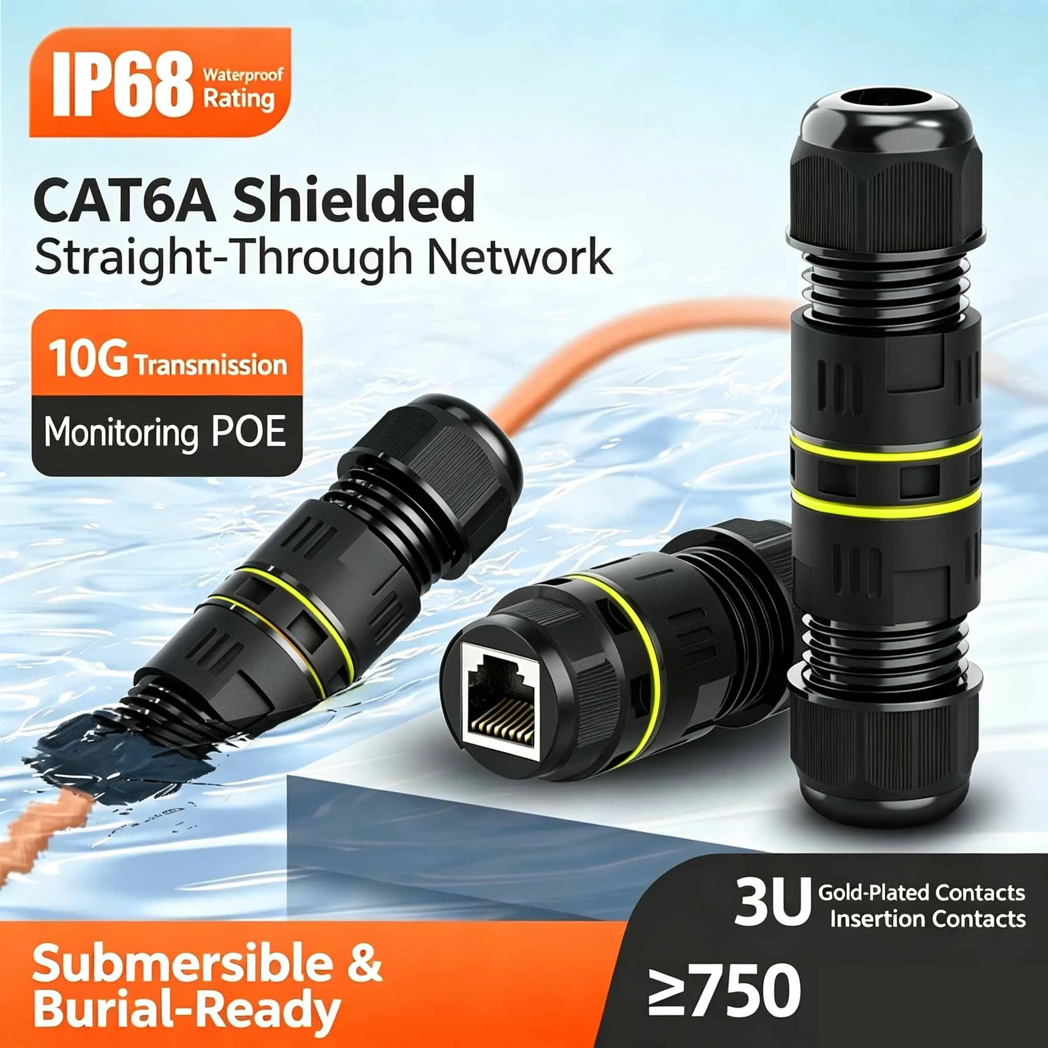IP68 Waterproof RJ45 Coupler, Shielded Female to Female Ethernet Cable Extender, Cat6 Cat5e Outdoor LAN Connector for CCTV