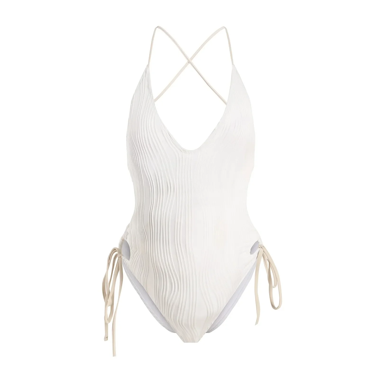 ملابس سباحة نسائية للحوامل بلون واحد ورقبة على شكل V عميقة مثيرة بدون ظهر وأربطة من قطعة واحدة ملابس سباحة نسائية ناعمة trajes de baño mujer #3