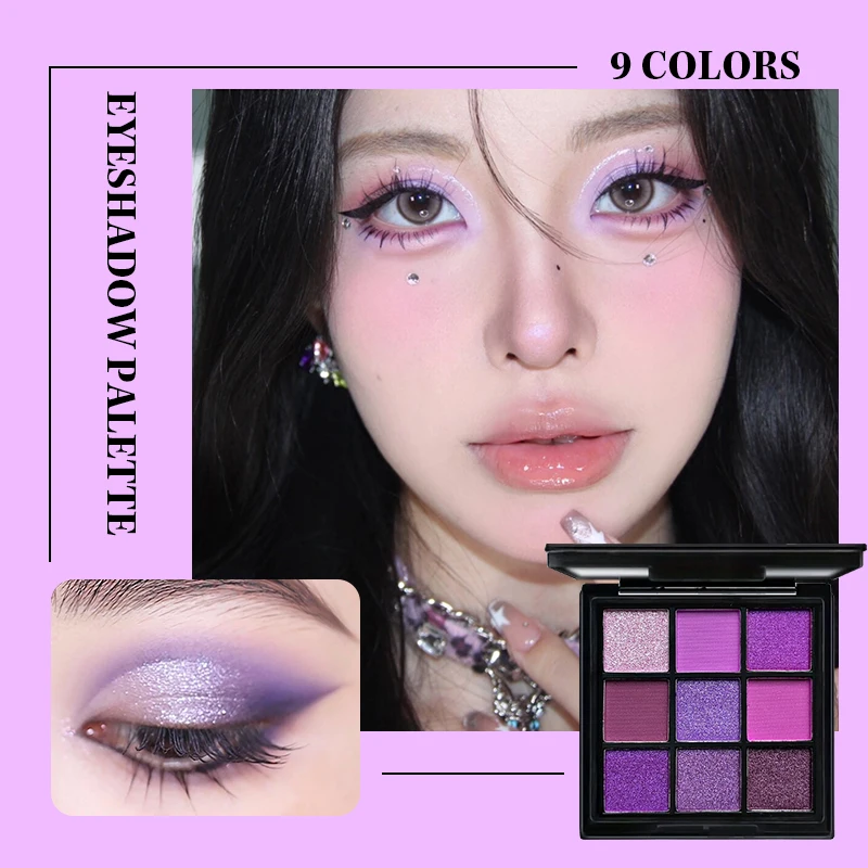9-Color Ube Purple Eyeshadow Palette – Matte & Shimmer Finish, Iridescent Pearl Violet Shadow, Highly Pigmented & Blendable, Y2K