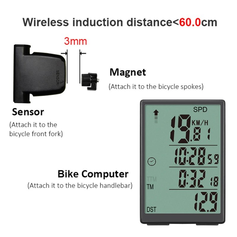 Bicycle Computer Wireless Bike Computer Waterproof Drop-resistant Properties Speedometer w Green LCD Backlight Bike Accessories