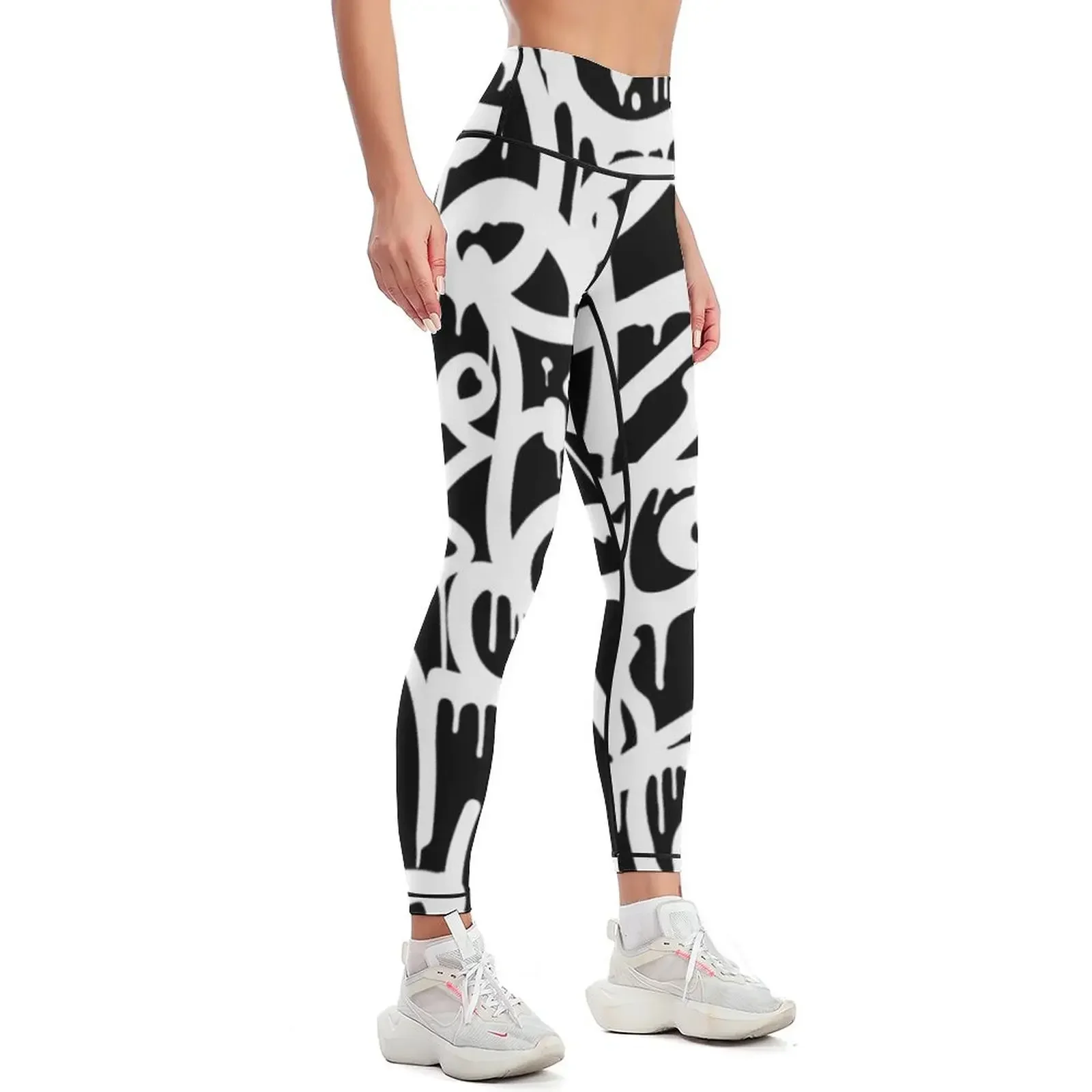 Black and White Graffiti Pattern Leggings sporty woman push up trousers flared Womens Leggings