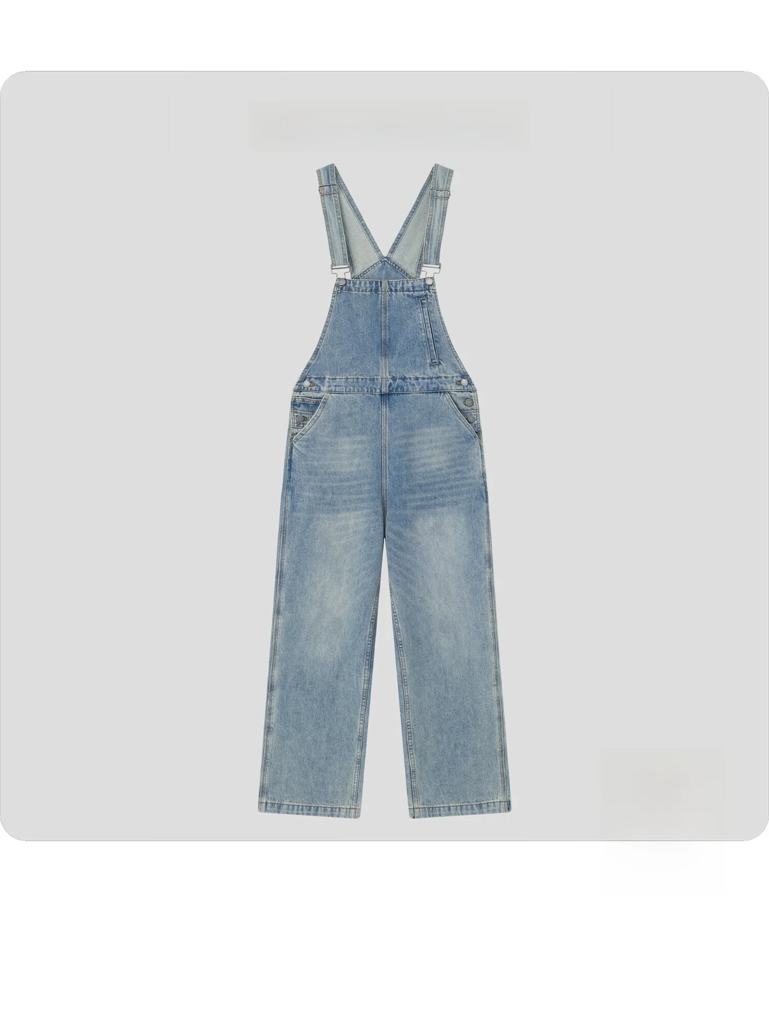 

Washed Vintage Loose Straight Jeans Overalls Versatile High Waist Denim Bib Pants Classic Color Ladies Casual Trousers