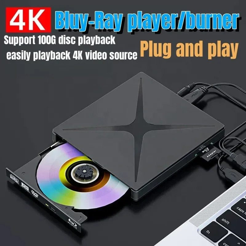 USB 3.0 External Bluray Drive BD-R BD-ROM CD/DVD RW 3D Blu Ray Burner Writer Recorder for Laptop Computer PC Optical