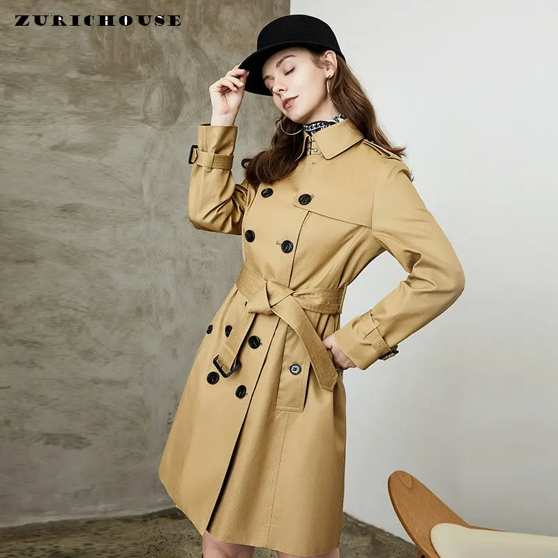 Mid-length Slim Trench Coats for Women Spring Autumn 2024 New Fashion 100% Cotton Waterproof Windbreaker Jackets Gabardina Mujer