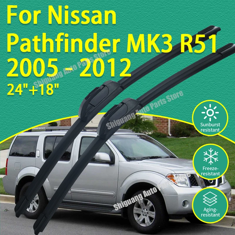 

Front Silicone Coating Wipers for Nissan Pathfinder MK3 R51 2005 - 2012 Car Wiper Windshield Windscreen Blades Accessories 2006